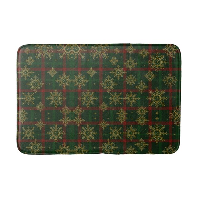 Steampunk Snowflake Rot und Grüner Tartan Badematte (Vorderseite)