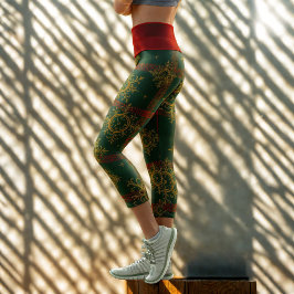 Steampunk Snowflake Rot und Grüner Tartan Capri Leggings