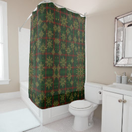 Steampunk Snowflake Rot und Grüner Tartan Duschvorhang