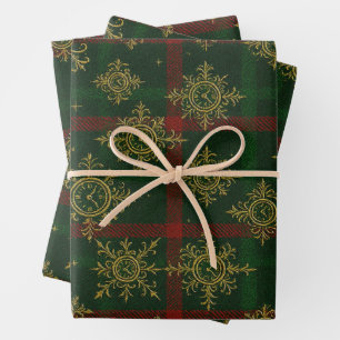 Steampunk Snowflake Rot und Grüner Tartan Geschenkpapier Set