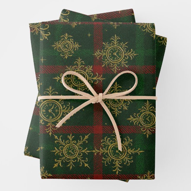 Steampunk Snowflake Rot und Grüner Tartan Geschenkpapier Set (Beispiel)