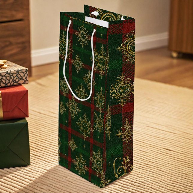Steampunk Snowflake Rot und Grüner Tartan Geschenktüte Für Weinflaschen (Von Creator hochgeladen)