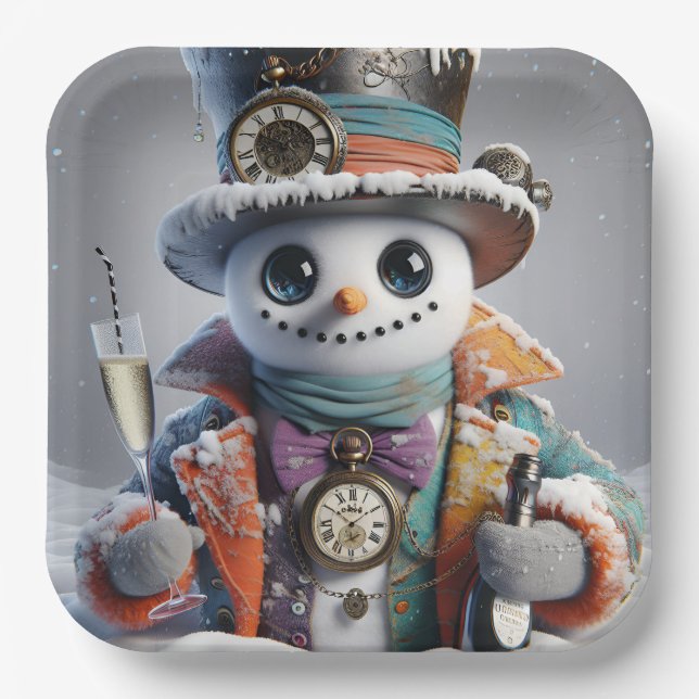 Steampunk Snowman, Weihnachten, Autor Natasha Us Pappteller (Vorderseite)