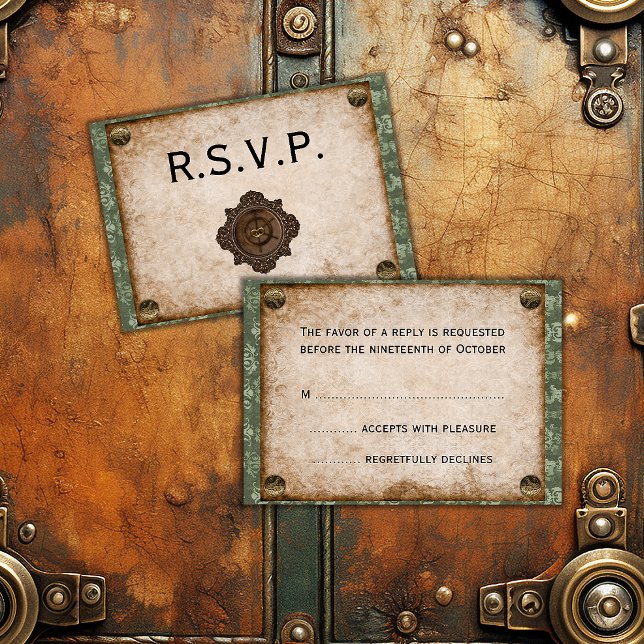 Steampunk Soiree Viktorianisch Wedding RSVP Karte (Von Creator hochgeladen)