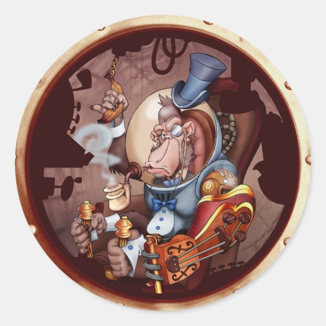 Steampunk Space Chimp Porthole Aufkleber (Vorderseite)