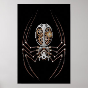 Steampunk Spider auf Black Poster