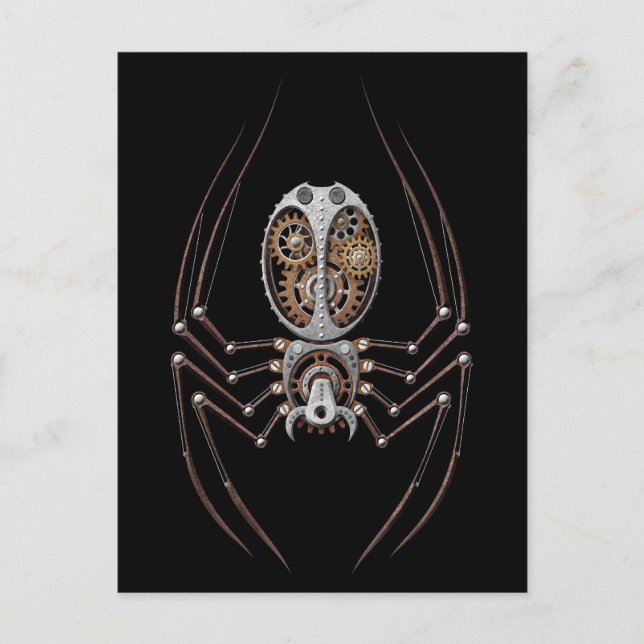 Steampunk Spider auf Black Postkarte (Vorderseite)
