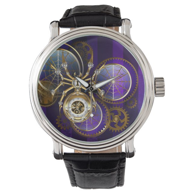 Steampunk Spider im Lila Hintergrund Armbanduhr (Vorderseite)