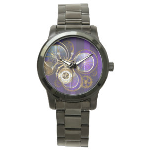 Steampunk Spider im Lila Hintergrund Armbanduhr