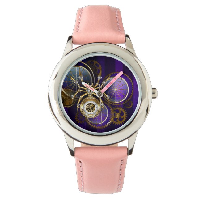 Steampunk Spider im Lila Hintergrund Armbanduhr (Vorderseite)