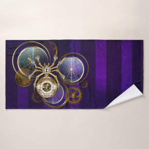 Steampunk Spider im Lila Hintergrund Badehandtuch