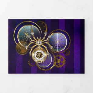Steampunk Spider im Lila Hintergrund Dreifach Gefaltete Einladung