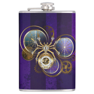 Steampunk Spider im Lila Hintergrund Flachmann