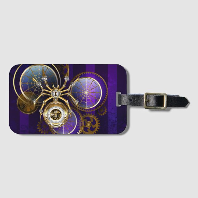 Steampunk Spider im Lila Hintergrund Gepäckanhänger (Vorderseite (Horizontal))