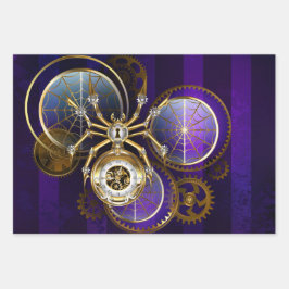 Steampunk Spider im Lila Hintergrund Geschenkpapier Set