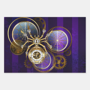 Steampunk Spider im Lila Hintergrund Geschenkpapier Set