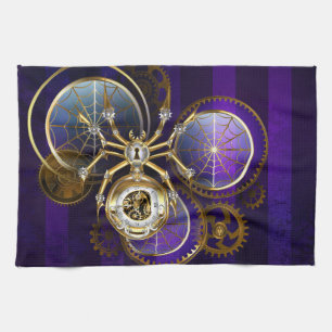 Steampunk Spider im Lila Hintergrund Geschirrtuch