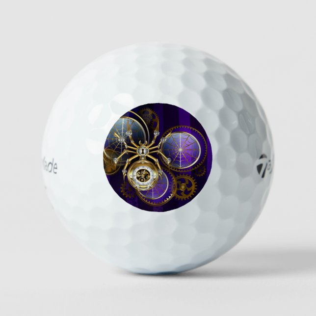Steampunk Spider im Lila Hintergrund Golfball (Vorderseite)