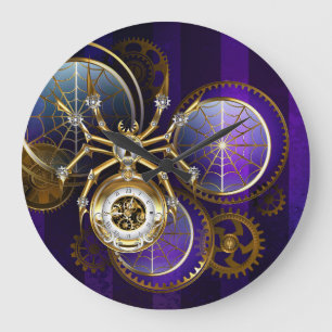 Steampunk Spider im Lila Hintergrund Große Wanduhr