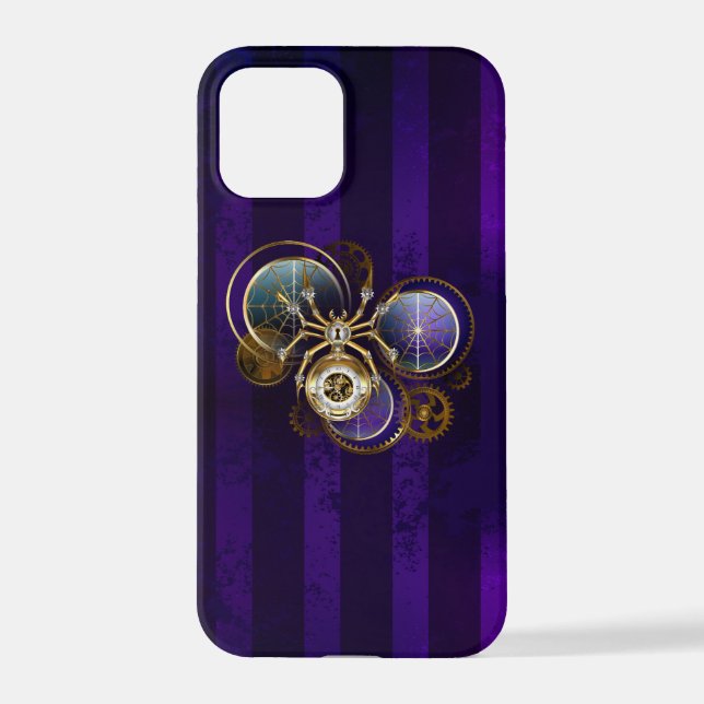 Steampunk Spider im Lila Hintergrund iPhone 12 Pro Hülle (Rückseite)