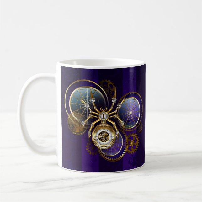 Steampunk Spider im Lila Hintergrund Kaffeetasse (Links)