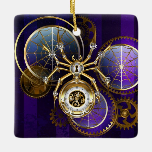 Steampunk Spider im Lila Hintergrund Keramikornament (Vorderseite)