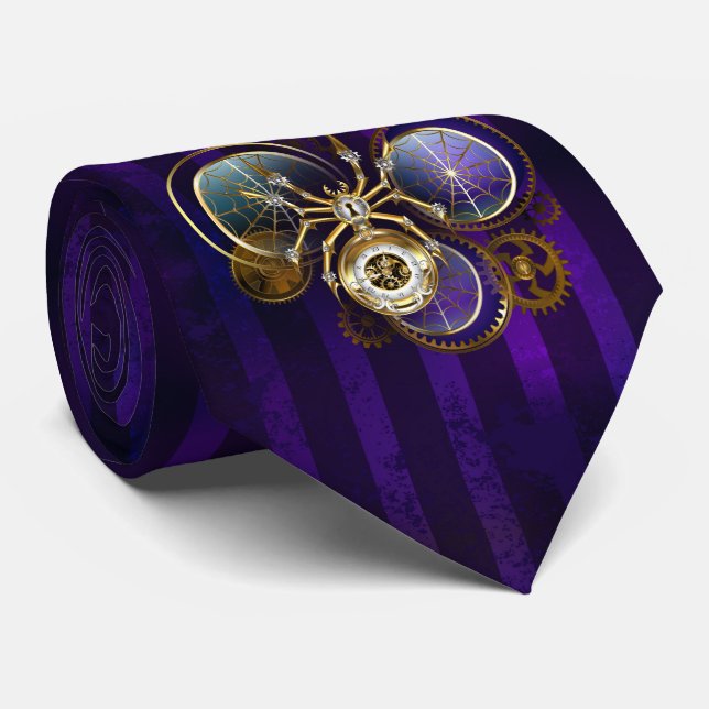 Steampunk Spider im Lila Hintergrund Krawatte (Gerollt)