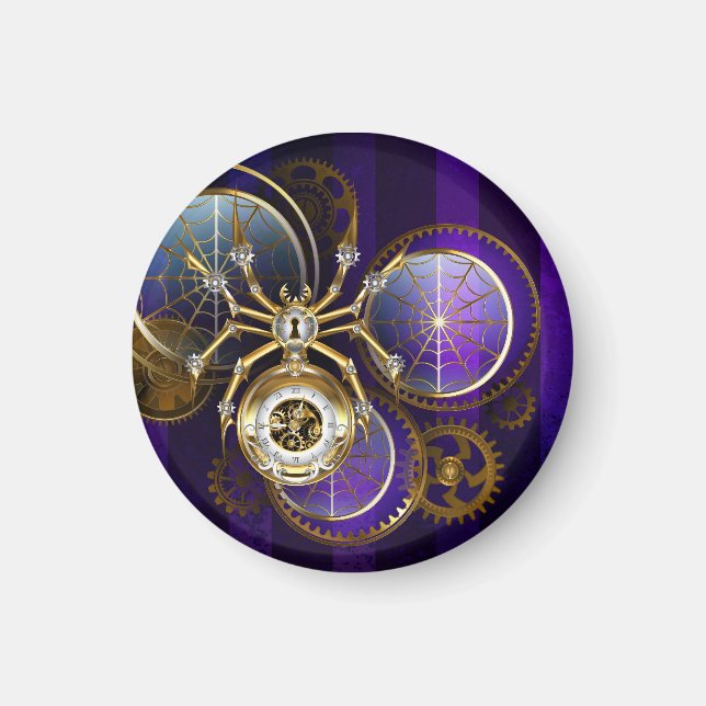 Steampunk Spider im Lila Hintergrund Magnet (Vorne)