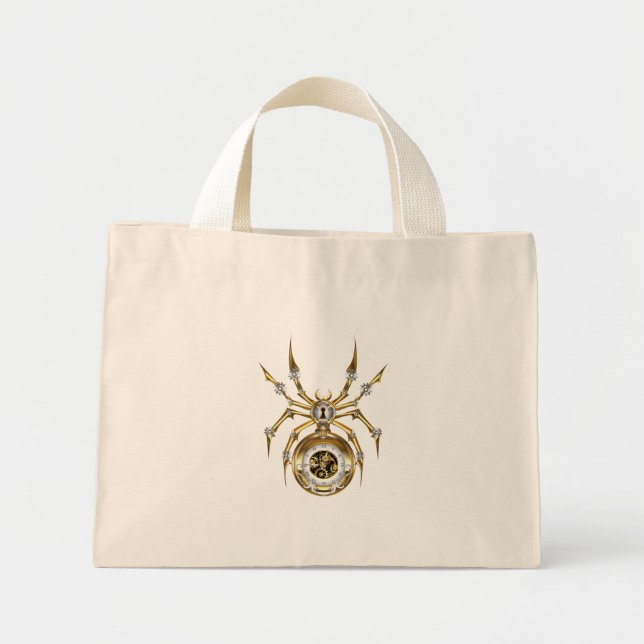 Steampunk Spider im Lila Hintergrund Mini Stoffbeutel (Vorne)