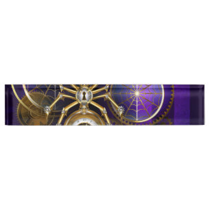 Steampunk Spider im Lila Hintergrund Namensplakette