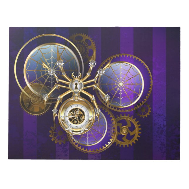 Steampunk Spider im Lila Hintergrund Notizblock (Vorderseite)