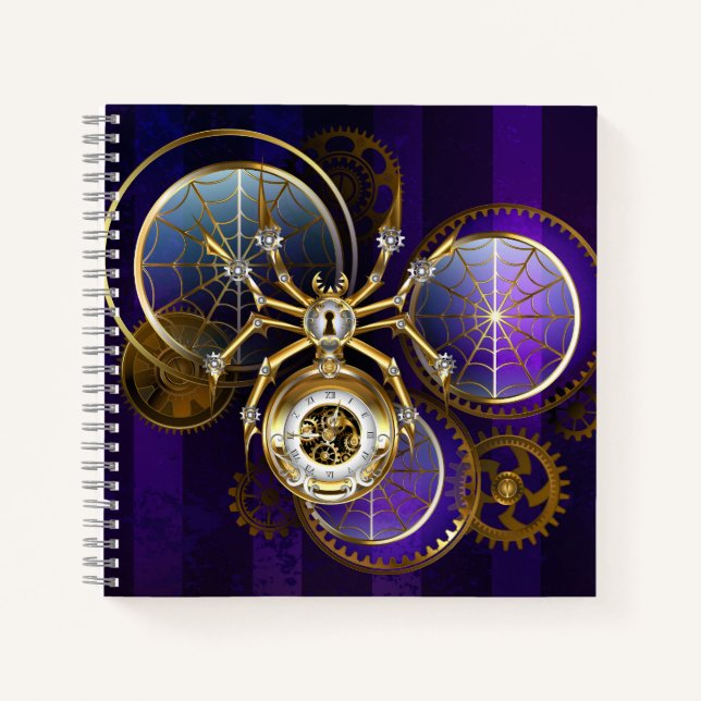 Steampunk Spider im Lila Hintergrund Notizbuch (Vorderseite)