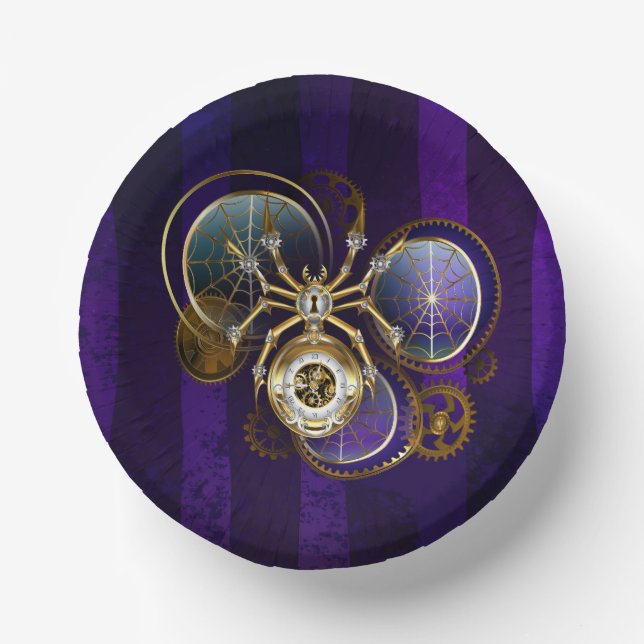 Steampunk Spider im Lila Hintergrund Pappteller (Vorderseite)