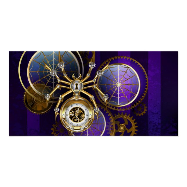 Steampunk Spider im Lila Hintergrund Poster (Vorderseite)