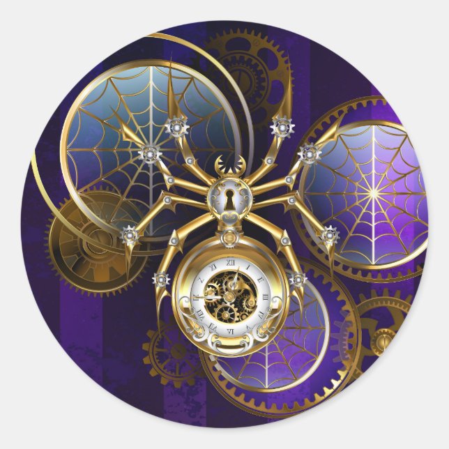 Steampunk Spider im Lila Hintergrund Runder Aufkleber (Vorderseite)