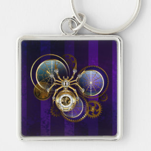 Steampunk Spider im Lila Hintergrund Schlüsselanhänger