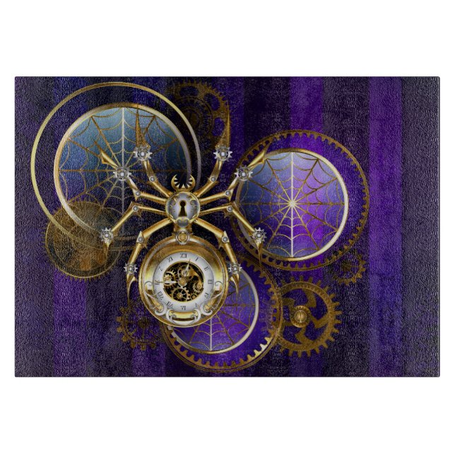 Steampunk Spider im Lila Hintergrund Schneidebrett (Vorderseite)