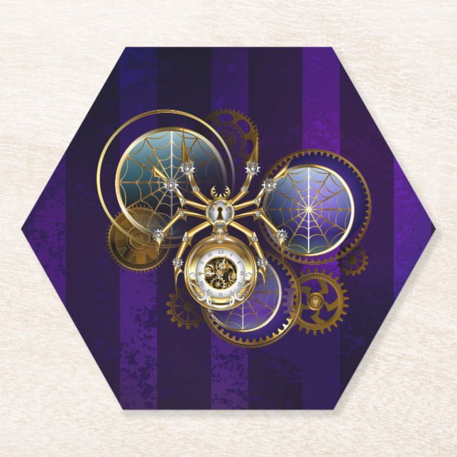 Steampunk Spider im Lila Hintergrund Untersetzer (Vorderseite)