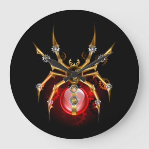 Steampunk spider on black große wanduhr