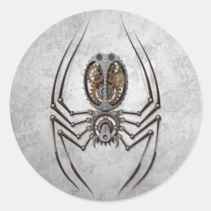 Steampunk Spider on Rough Steel Runder Aufkleber