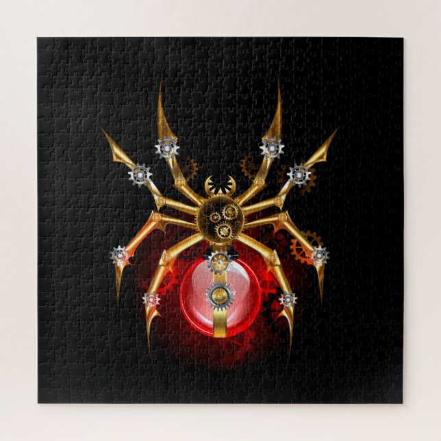 Steampunk-Spinne auf Schwarz (Vertikal)