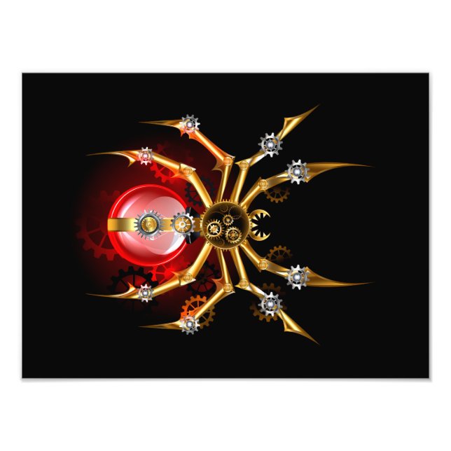 Steampunk-Spinne auf Schwarz Fotodruck (Vorne)