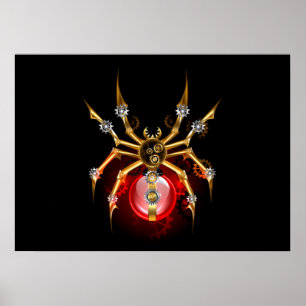 Steampunk-Spinne auf Schwarz Poster