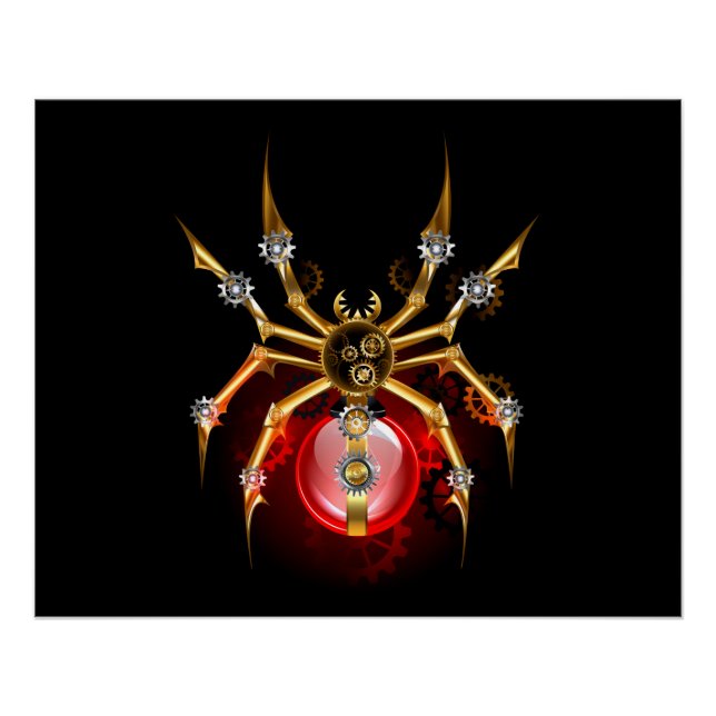 Steampunk-Spinne auf Schwarz Poster (Vorderseite)
