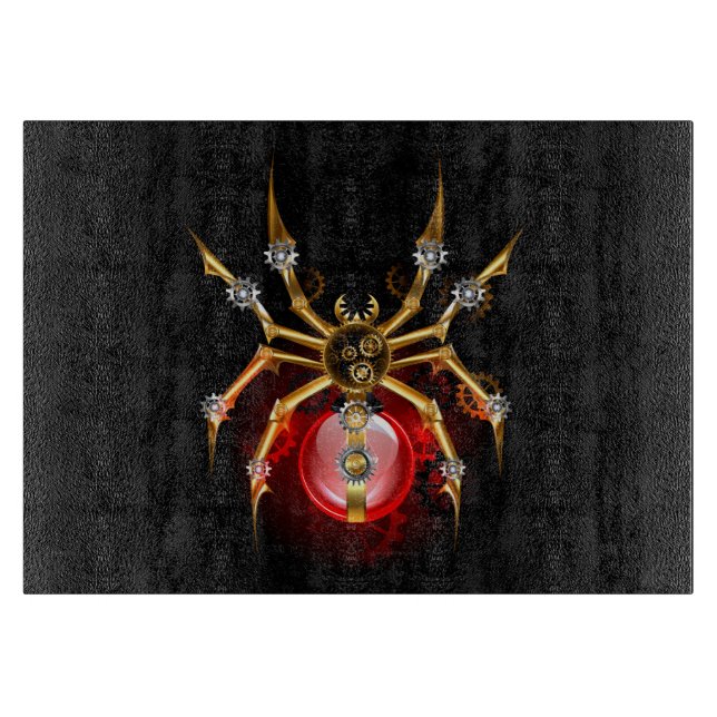 Steampunk-Spinne auf Schwarz Schneidebrett (Vorderseite)