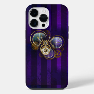 Steampunk-Spinne auf violettem Hintergrund iPhone 14 Pro Max Hülle