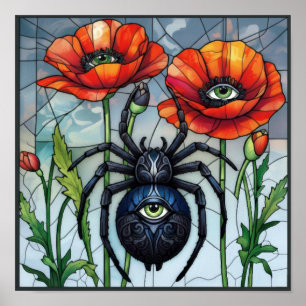 Steampunk-Spinne-Mohn-Blumen-Insekten-Kunst Poster