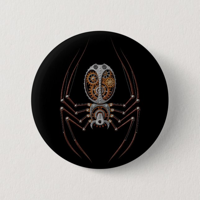 Steampunk Spinne, schwarzer Hintergrund Button (Vorderseite)