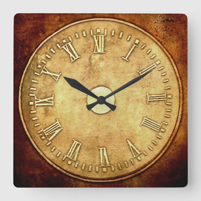 Steampunk Style Rust Edged   Quadratische Wanduhr (Vorderseite)