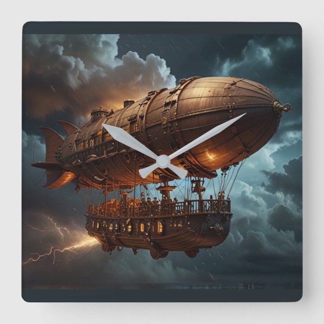 Steampunk Submersible Ocean Liner Quadratische Wanduhr (Vorderseite)